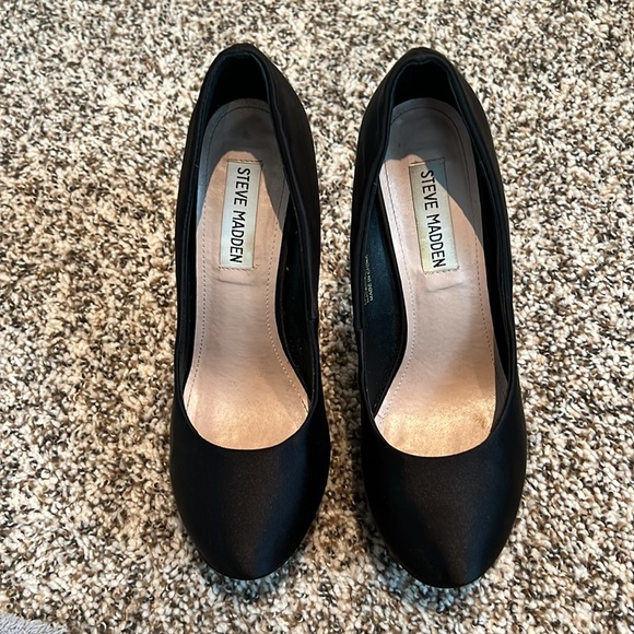 STEVE MADDEN Black Heels 7.5 Rhinestone Satin Platform Fabric 5" Heel Partyy-R - Picture 5 of 8